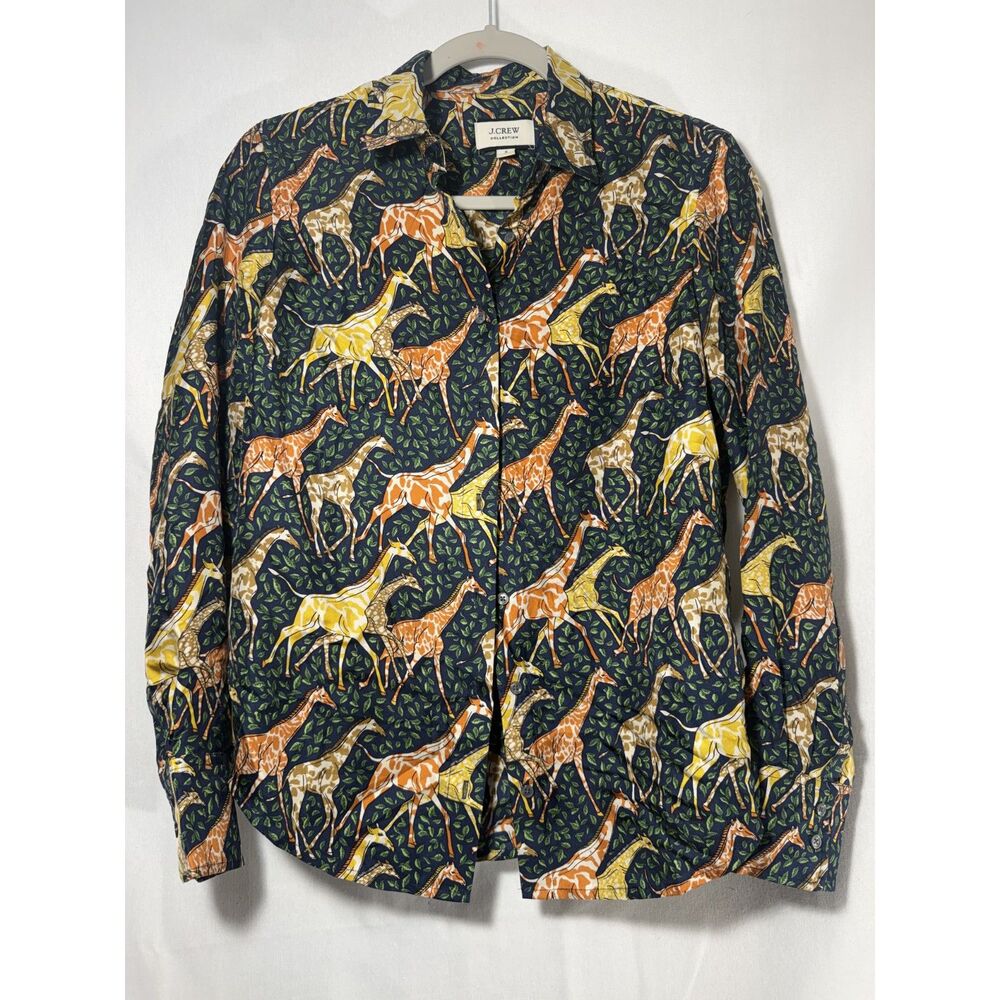 J.Crew Collection Women's 2 Giraffe Safari Print 100% Silk Twill Button Shirt